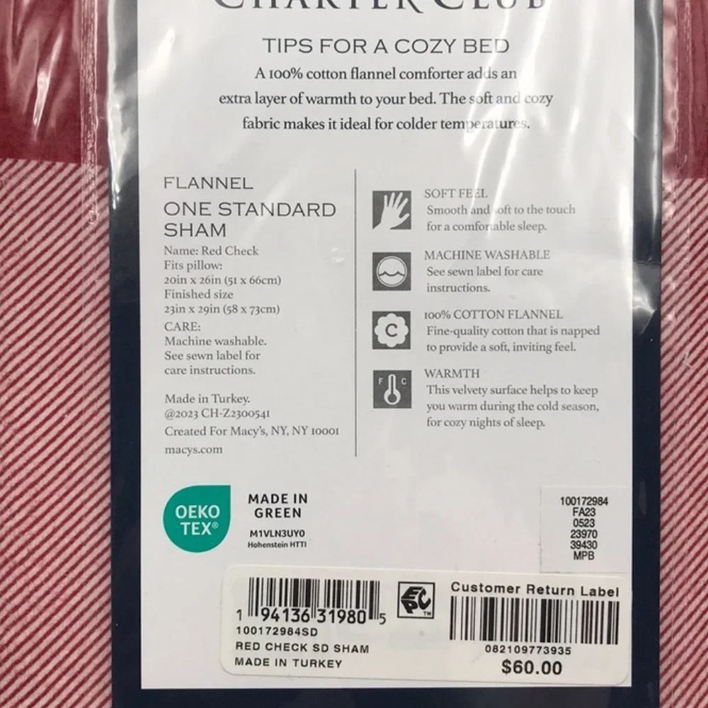 7 Pc Set Charter Club Red Check Flannel Duvet Cover Sheets Shams